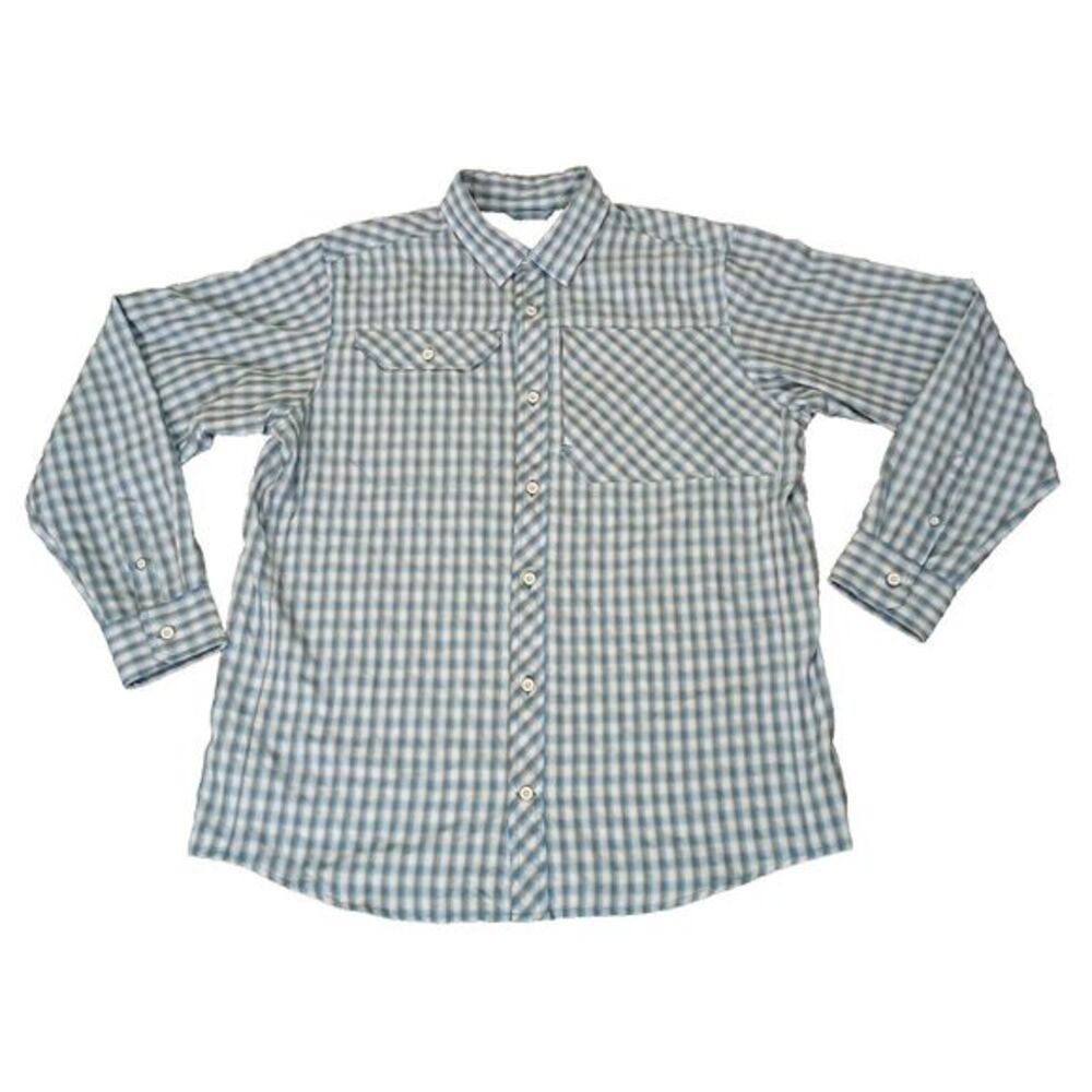 Eddie Bauer Mens  Shirt Lon Sleeve Plaid Size‎ XL Grey Blue Button Up Zip Pocket
